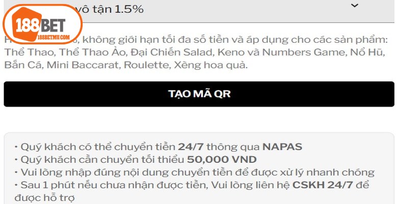Ưu đãi khi nạp tiền 188BET cực hấp dẫn